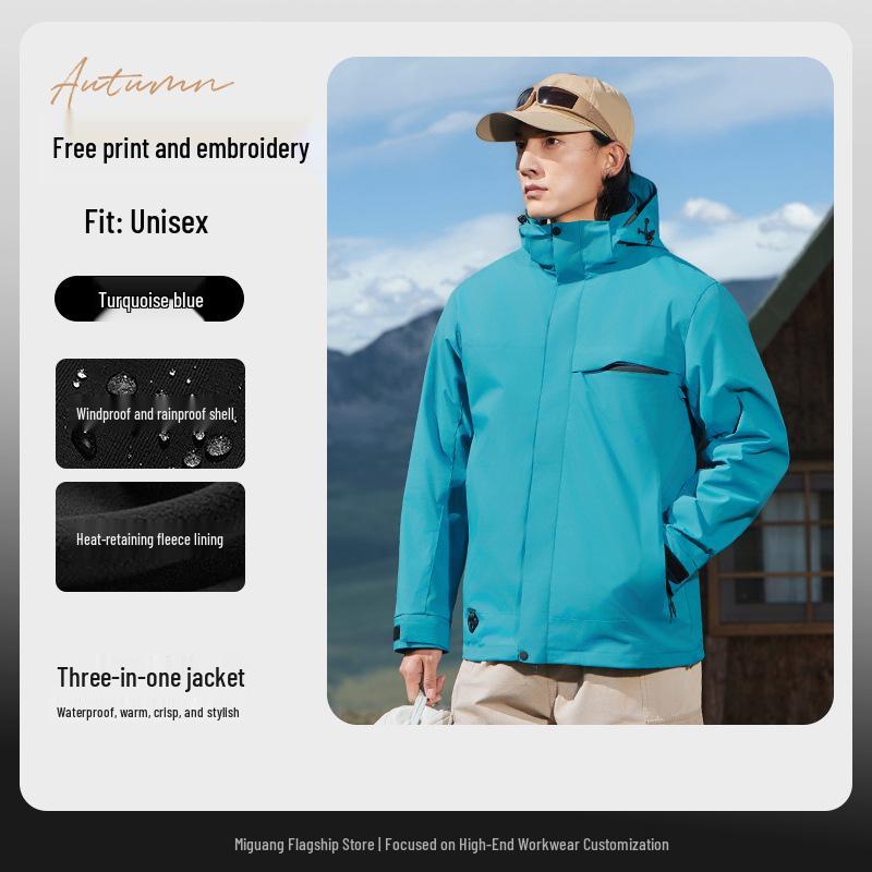 Enterprise Custom Logo Three-in-One Mountaineering Jacket for Team Building - Fleece-Lined Workwear for Autumn/Winter. 2XL