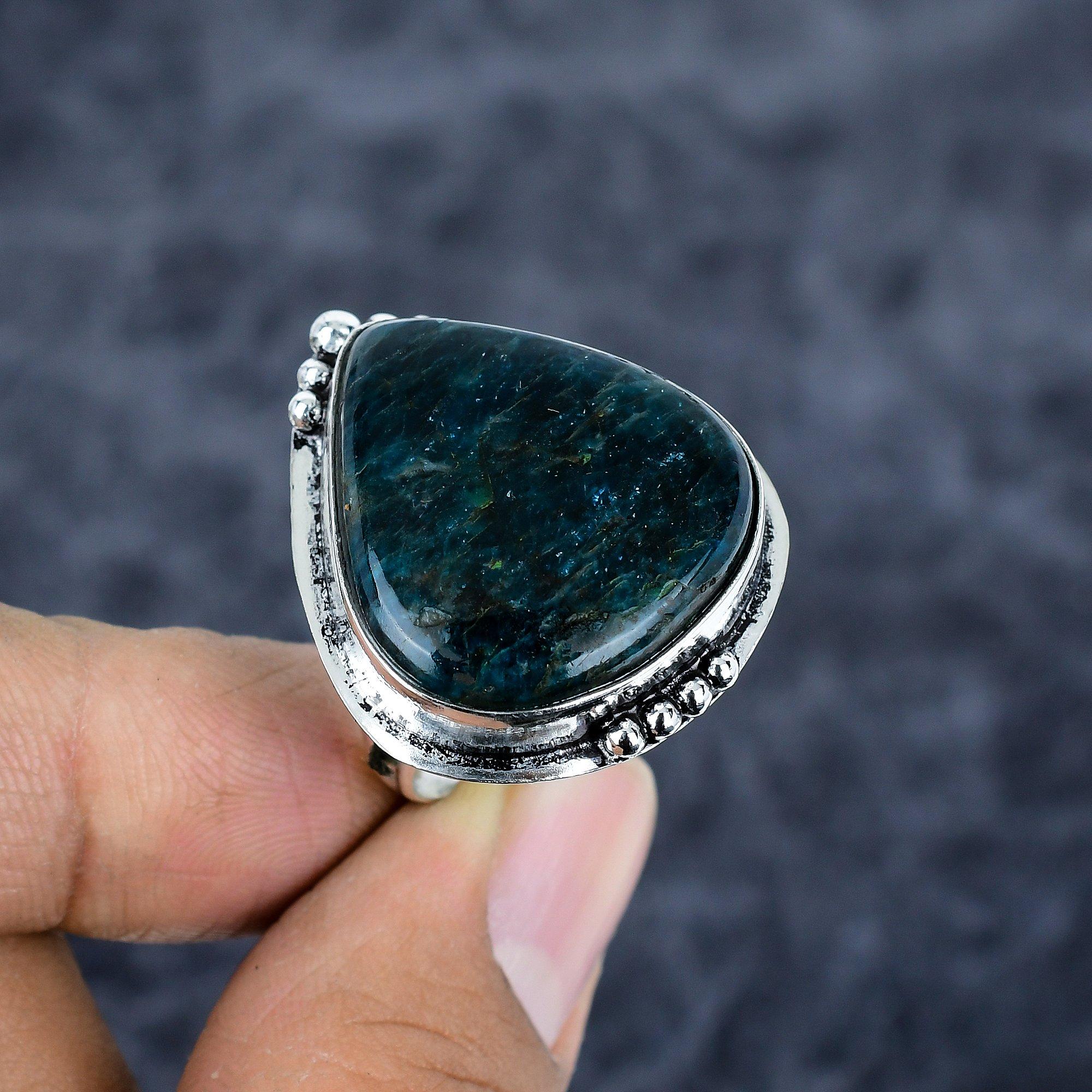 

Neon Blue Apatite Gemstone 925 Sterling Silver Jewelry Ring Size 9.5 M-2807