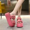 Fashion 8cm Woman Slippers 2024 Summer Fashion Sweet Female Casual Platform Shoes Microfiber Leather Women Outdoor Slides Heels