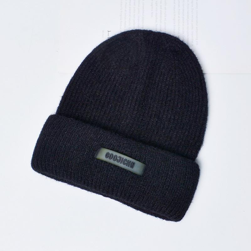 Letter Pattern Knitted Hat Unisex Winter Warm Fleece Beanie For Sport And Leisure чёрный