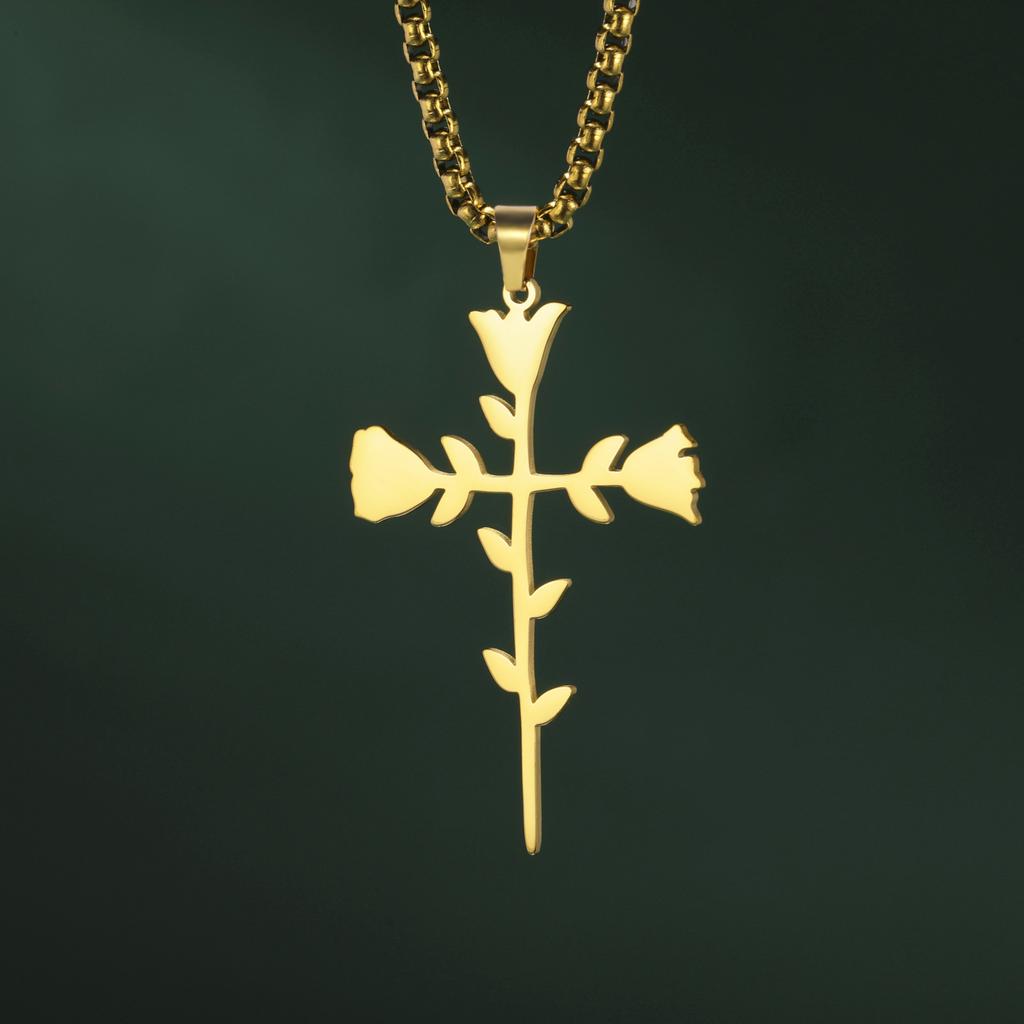 Teamer Crossed Thorns Rose Necklace Stainless Steel Jewelry For Women Men Box Chain Romantic Accessories Gothic Style Gift