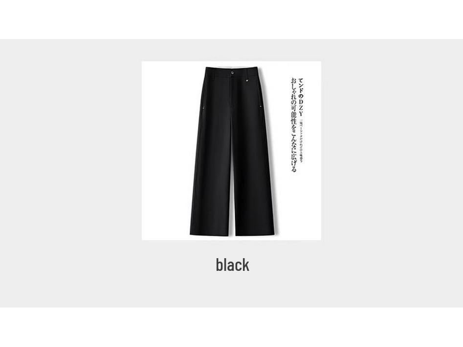 Khaki Women's Wide-Leg Pants – Spring/Autumn 2025: Draped, Nine-Point, Casual Straight-Leg Fit.