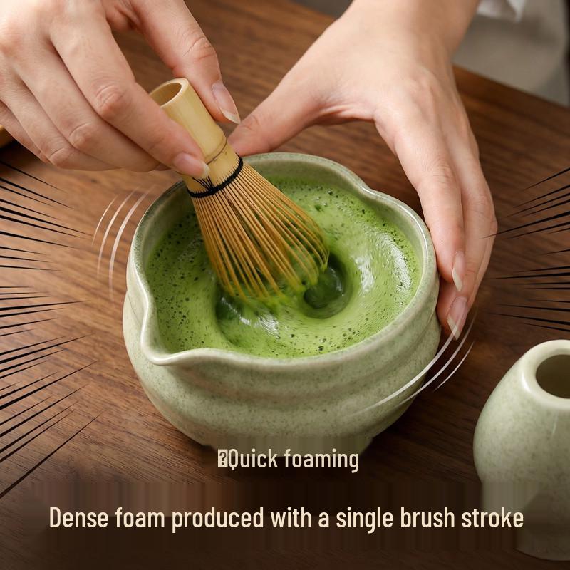 Japanese Heart-shaped Matcha Bowl Set with Whisk and Brush for Tea Ceremony