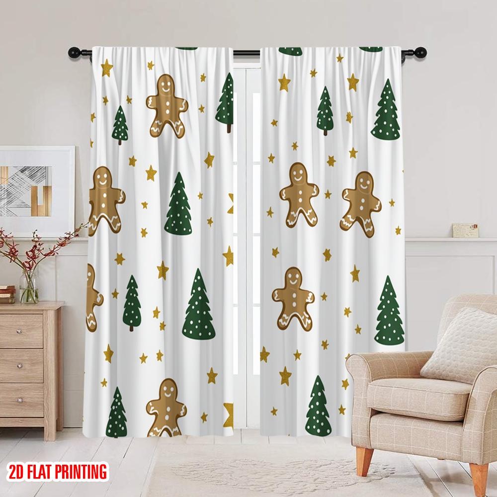 2pcs  2D plane printing Curtains Roller Blinds Christmas Tree Gingerbread Man Star Polyester Fabric (without rod) Versatile All