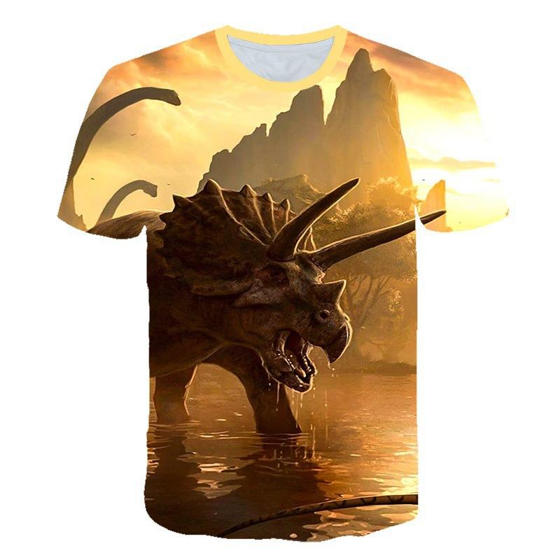 Sommar Rundhals Dinosauriemönster 3D-tryck Topp Trendig Casual Kortärmad Herr T-shirts