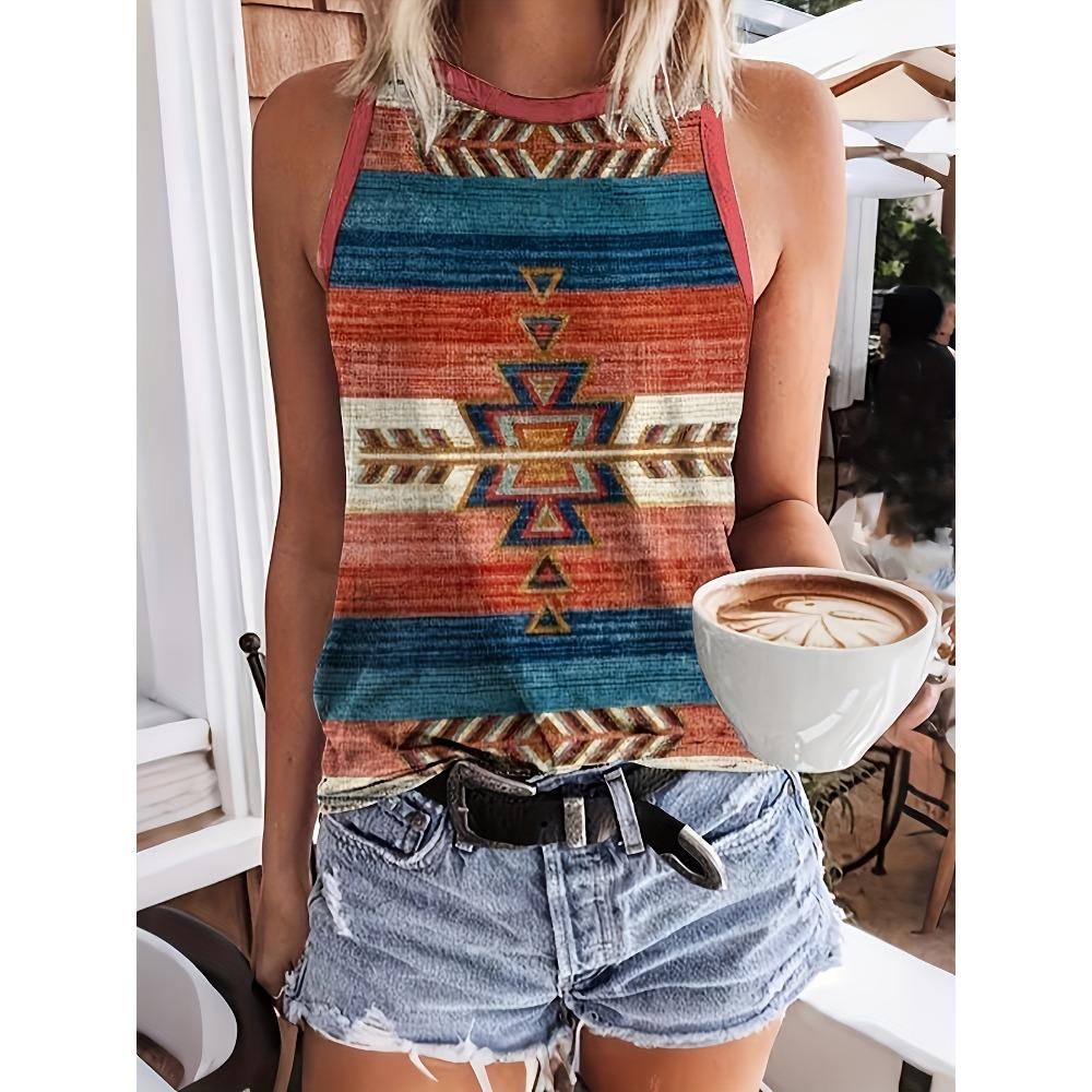 Women s retro floral print casual loose vest S