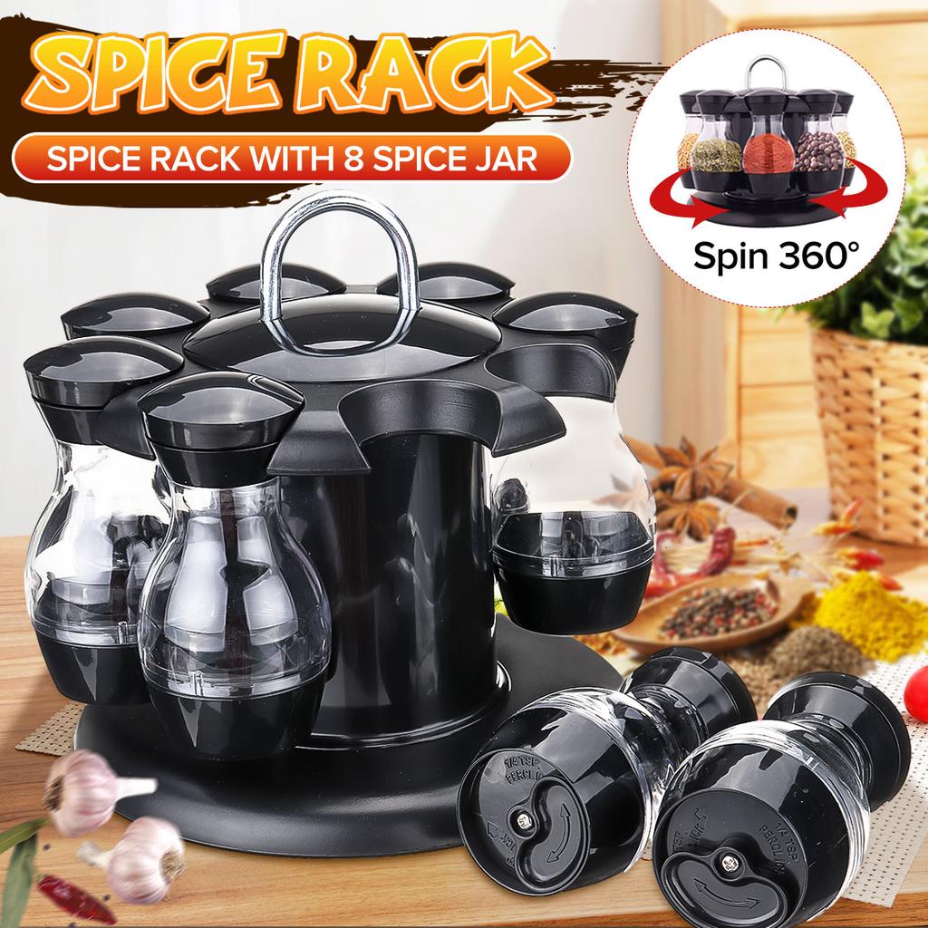 Buy 8 Jar 360 Rotating Herb Spice Rack Seasoning Bottles Carousel ...