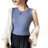 Ice Silk Korean-Style Sleeveless Camisole Tank for Women – Summer Knitted Round Neck Versatile Base Shirt