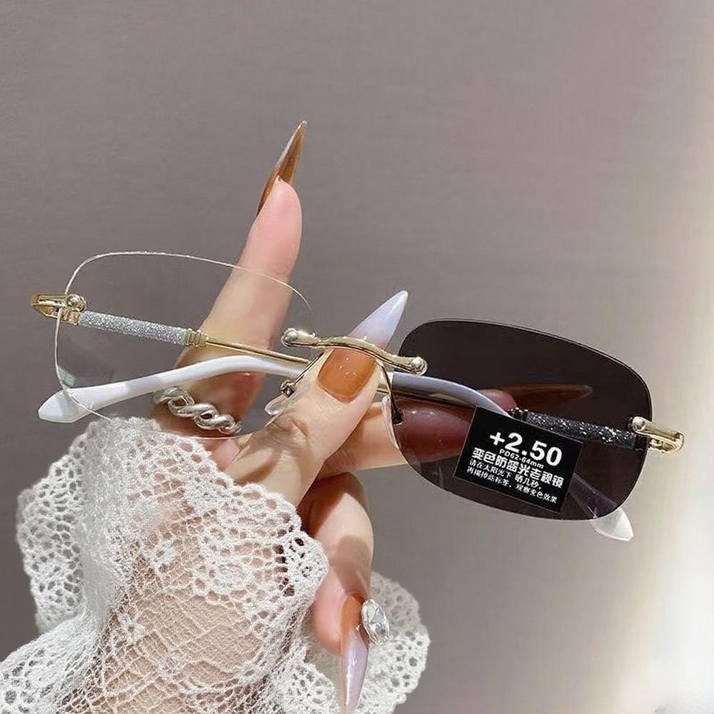 

Модные женские безободковые фотохромные очки для чтения Роскошные мужские HD с защитой от синего света Меняющие цвет Очки для пресбиопии от 0 до +4.0 0 золотой