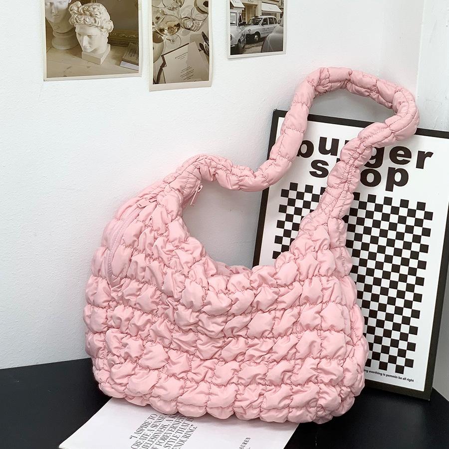 Y2K Style Casual Ruched Oversized Women Shoulder Bags  Quilted Padded Crossbody Bag Large Capacity Nylon Tote Big Shopper Purses