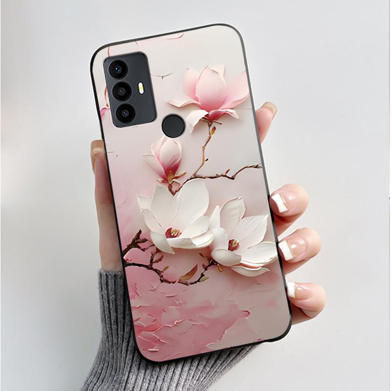 For TCL 30 SE 30E 306 305 Case 6165D 6102H 6102A 6102D Phone Cover Fashion Butterfly Flowers Black Soft Silicone Casing Bumper