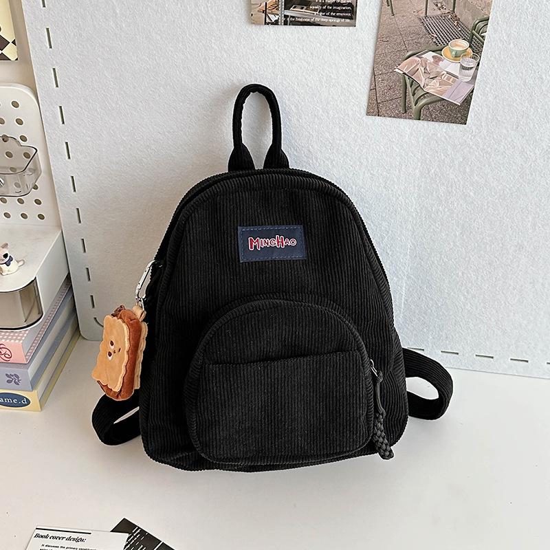 Schoolbag Small Solid Color Corduroy Student Small Backpack Shopping Retro Versatile Solid Color Niche Cute Mori Backpack Women