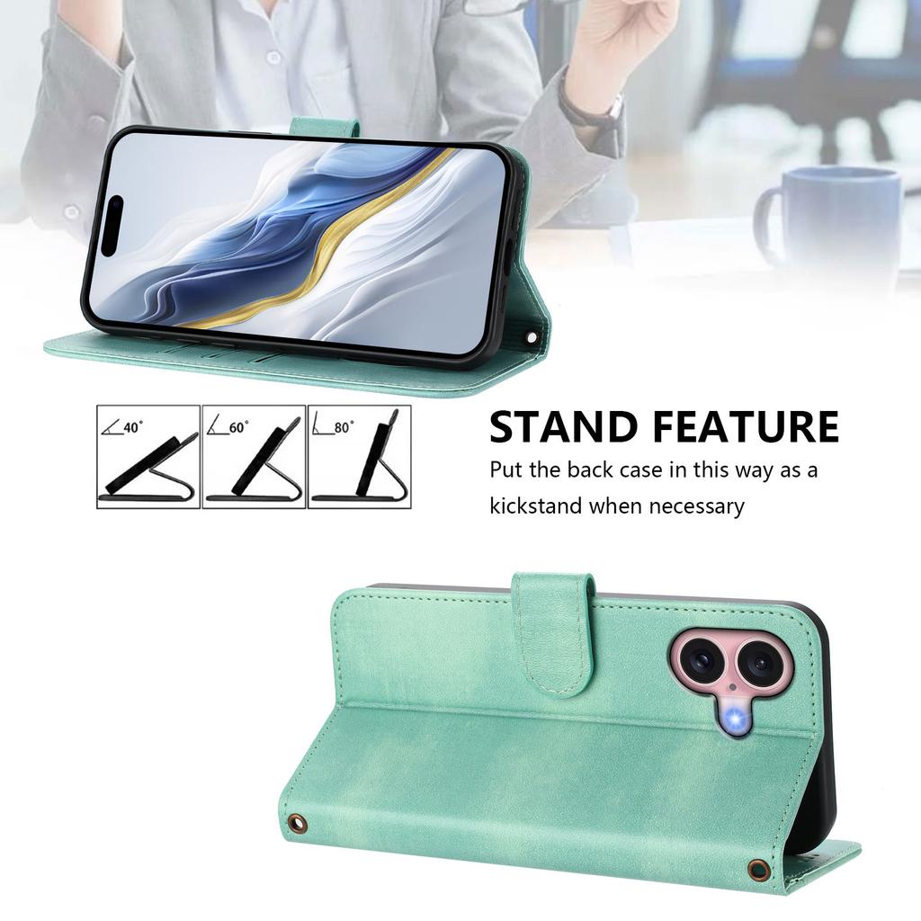 For iPhone 16 Cases Wallet Stand Retro Texture Leather Phone Cover with Lanyard