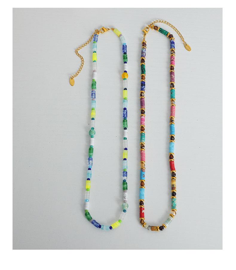Versatile Temperament Necklace: Rainbow Natural Stone Beads with Clavicle Chain and Light Luxury Craftsmanship.