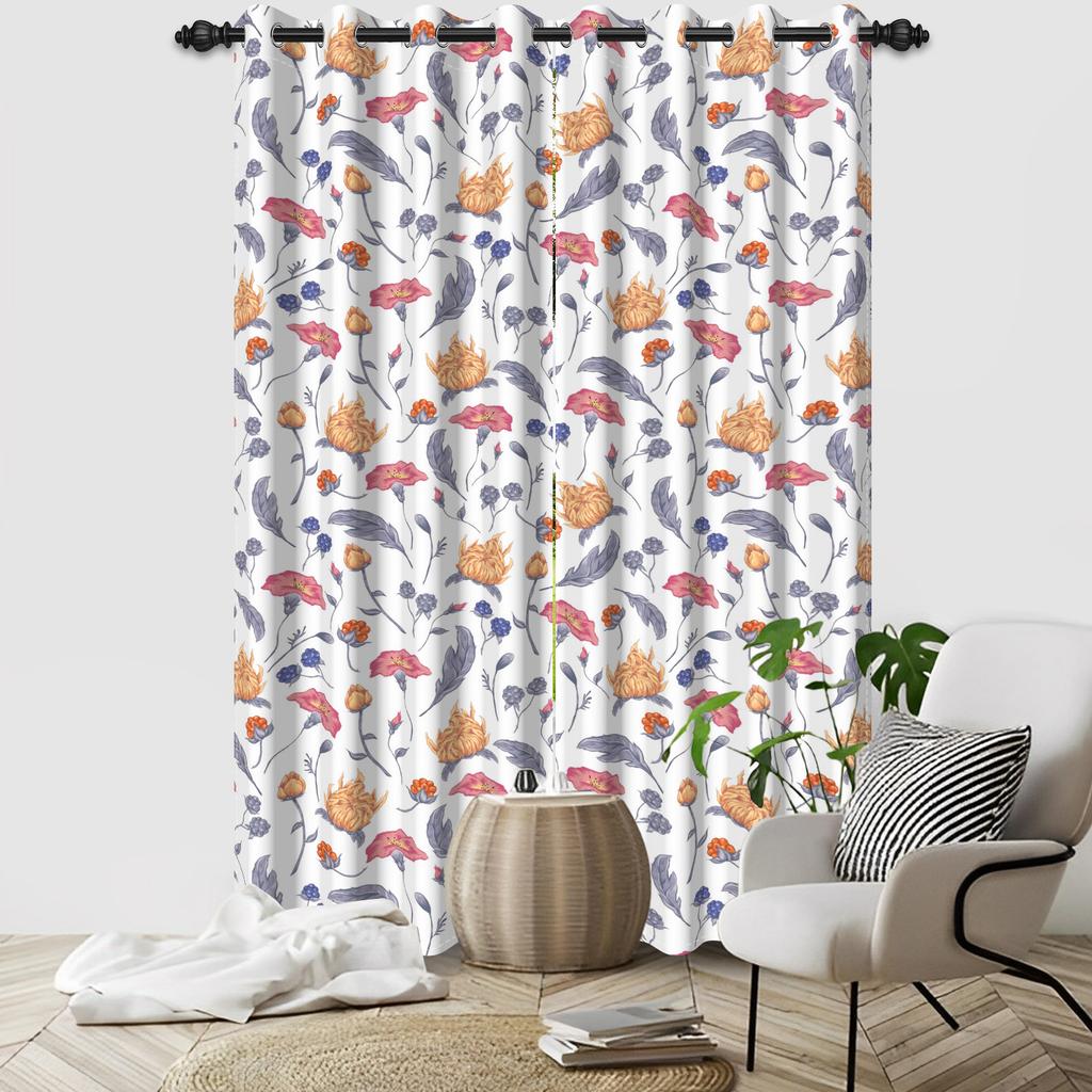 Set Of 2 Botanical Leaf Pattern Curtain Tropical Floral Design Living Room Bedroom Window Hotel Home Textile Drapes Light Blocking For Sitting Made