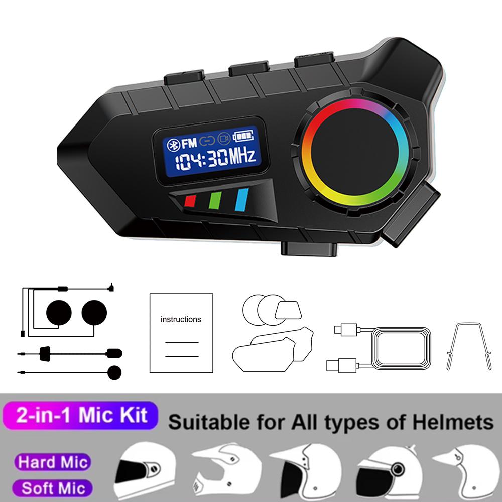 Kebidumei Motorcycle Helmet Headset FM Radio Wireless MP3 Player RGB Light Earphone With Soft Hard Mic for Universal Helmet