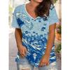 Fashion Women's V-Neck Short Sleeve 3D Casual Color Printing Casual Short Sleeve V-Neck T-Shirt