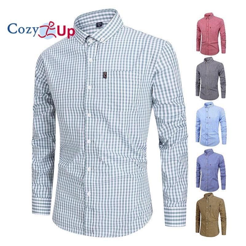 Cozy Up Men Plaid Cotton Casual Slim Fit Long Sleeve Button Down Dress Shirts