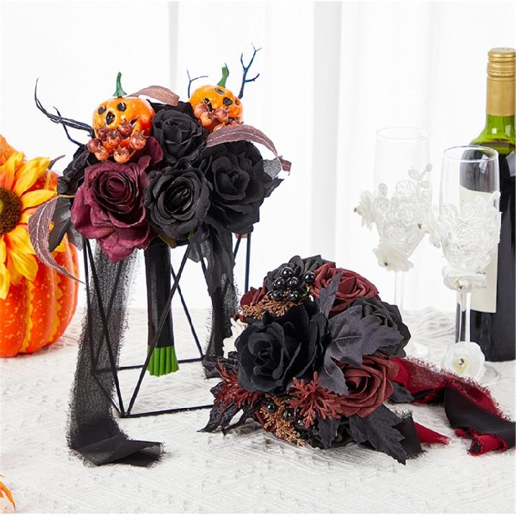 Halloween Wedding Bouquets with Pumpkin for Bride and Bridesmaids, Bridal Bouquets Wedding Bouquets with Ribbon