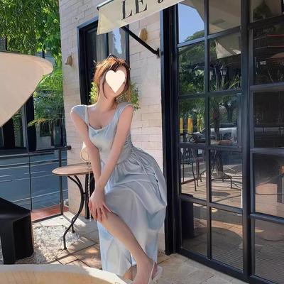 French Square Collar Summer 2025 Women's Dress - Sweet, Pure, Long & Tailored Waist