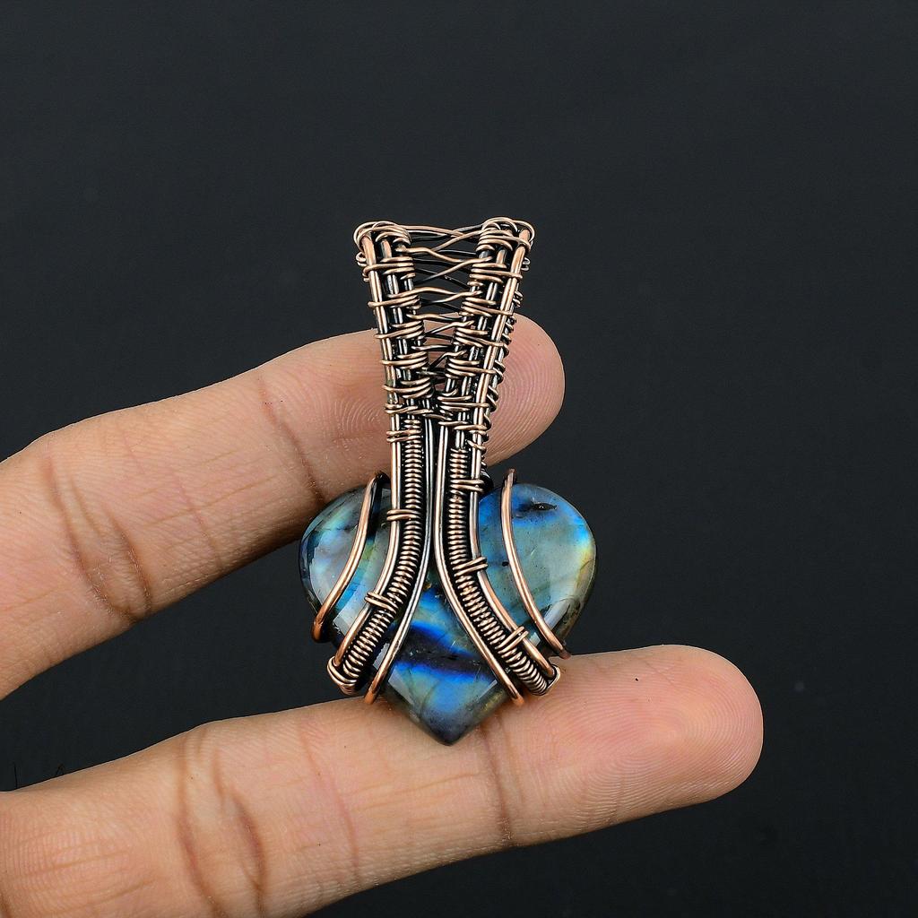 Labradorite Pendant, Handmade Gemstone 999 Copper Wire Wrapped Pendant Antique Jewelry, For Gift Silver Jewelry