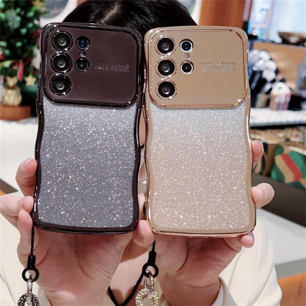 For Samsung Galaxy S25 Ultra Case with Strap Gradient Glitter Electroplating TPU Phone Cover
