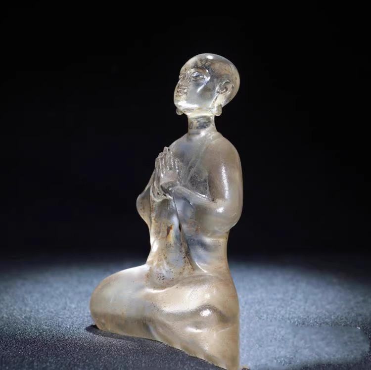 Collection Chinese Old Beijing Glaze Carved Exquisite Buddha Statue Amitabha Art