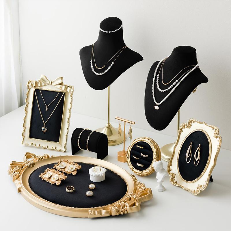 1PC Ornament Showcase with Gold Edging Flannel Photo Frame Antique Velvet Lined Shadow Box Classic Craft Storage Box 39x25cm