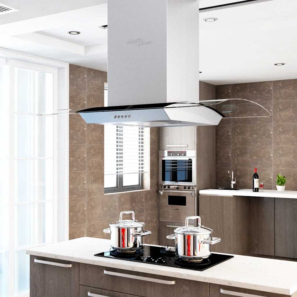 vidaXL Insel-Dunstabzugshaube 90 cm Edelstahl 756 m³/h LED silber
