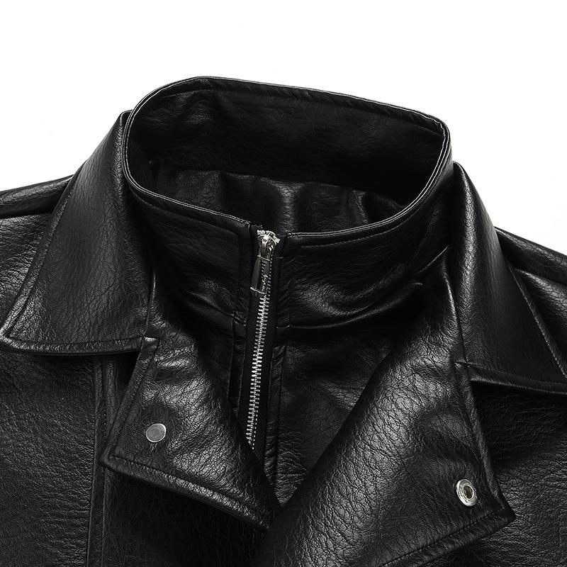 Men's leather jacket, new PU leather motorcycle fleece-lined loose versatile trendy leather jacket for men