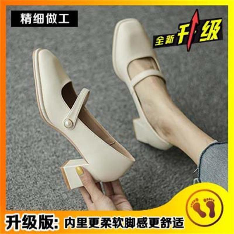 Coarse Heel Mary Jane Shoes Women's Retro 2025 New Summer Hepburn Style Medium High Heel Square Head Light Mouth Single Shoes Women's Sweet