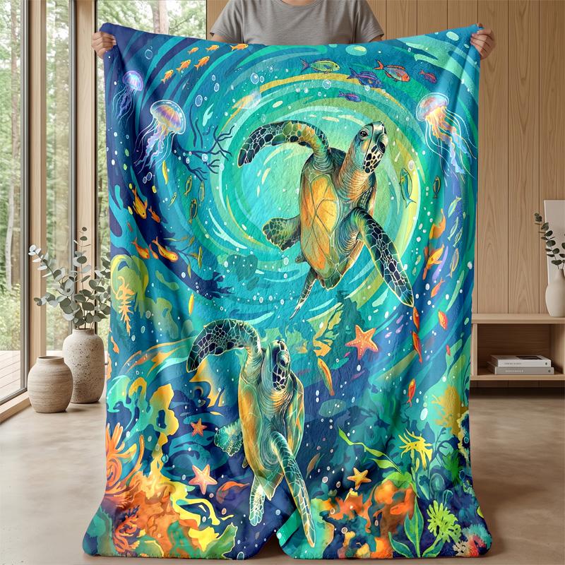 Oceanic Turtles Adventure Theme blanket Lightweight Warm Flannel Blanket Decorative Throw Blanket for Home Decoration