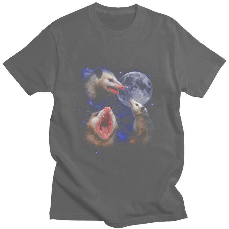 Mens Funny Opossum Howling At Full Moon T Shirts Round Neck Short Sleeve 100 Cotton TShirt Casual Streetwear Clothes