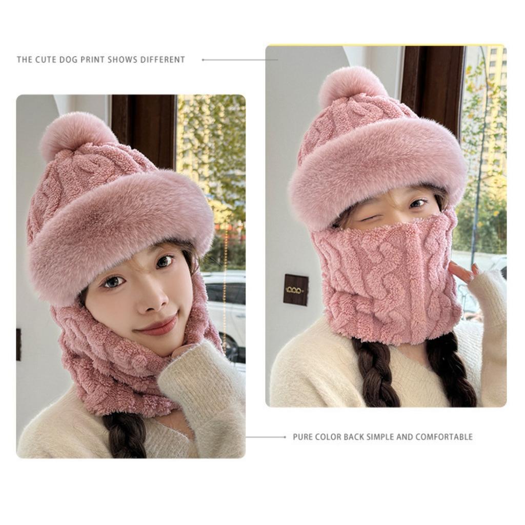 Hat, Neck, One Piece Women's Winter with Thick Velvet Riding Windproof and Cold Proof Electric Car Warm Hoodie