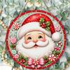 Festive Santa Claus Pattern Round Wooden Hanging Plaque Decorative Indoor Wall Sign Christmas Party Ornament for Home Holiday Decor Front Door