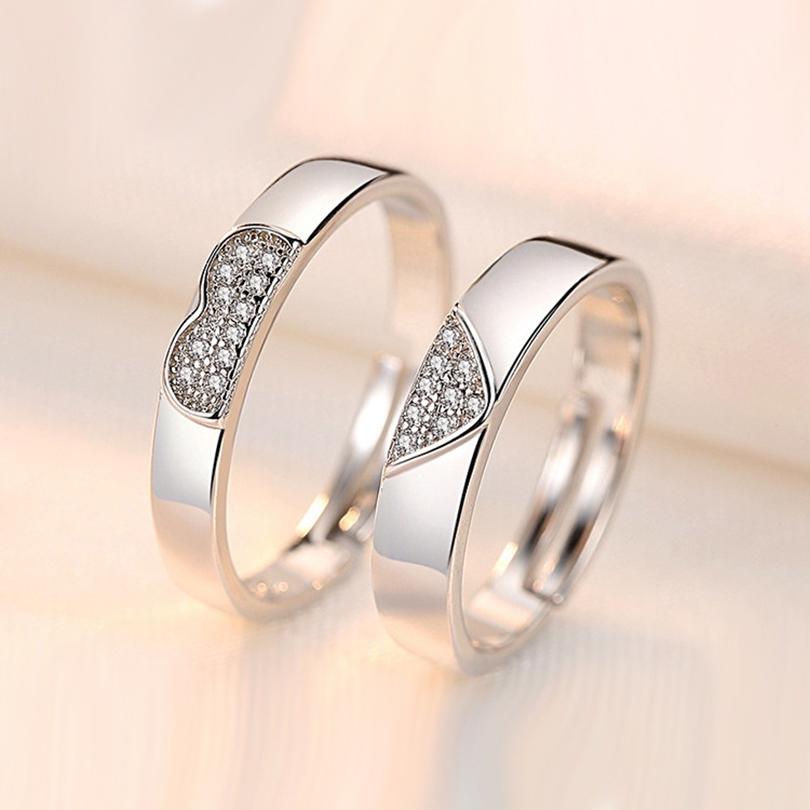 2pcs Couple 925 Sterling Silver Rings Sparkly Zircon for Women and Men Superior Luxury Wedding Jewelry Anniversary Gift