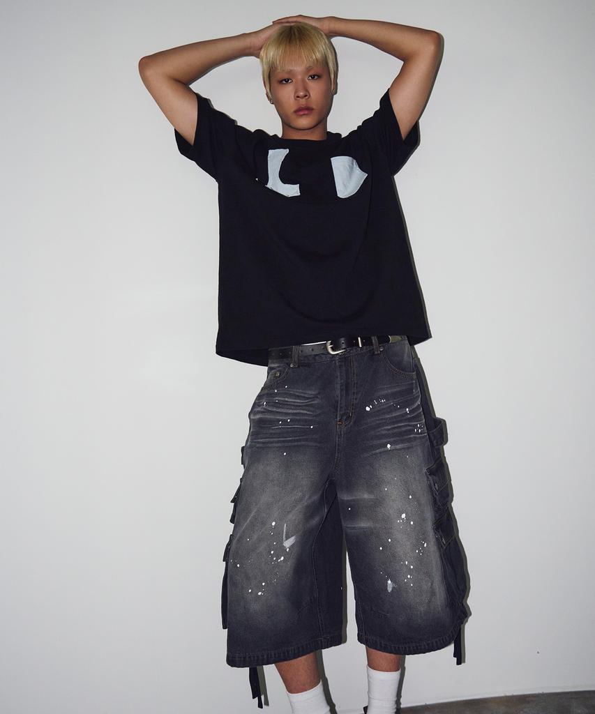 TRAVEL Denim Crossbody Short Sleeve Tee Black