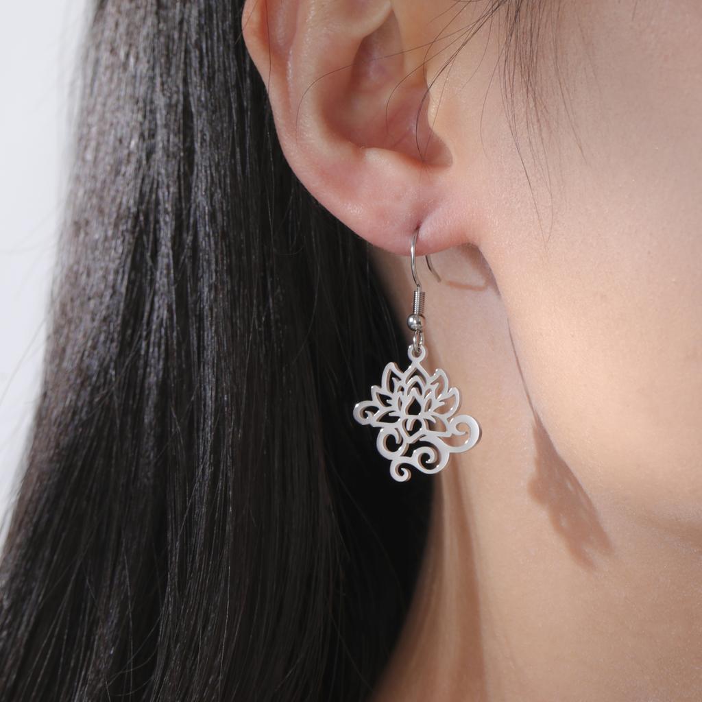 LIKGREAT Curled Lotus Earrings Zen Peace Symbol Earrings Meditation Yoga Stainless Steel Jewelry Christmas Spiritual Gift
