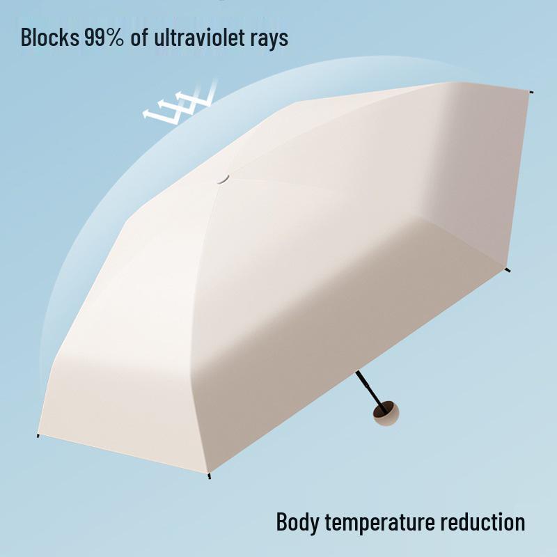 Compact Five-Fold Umbrella: Portable Pocket Sunshade & Rain Parasol for Women, Anti-UV Sunscreen Protection.