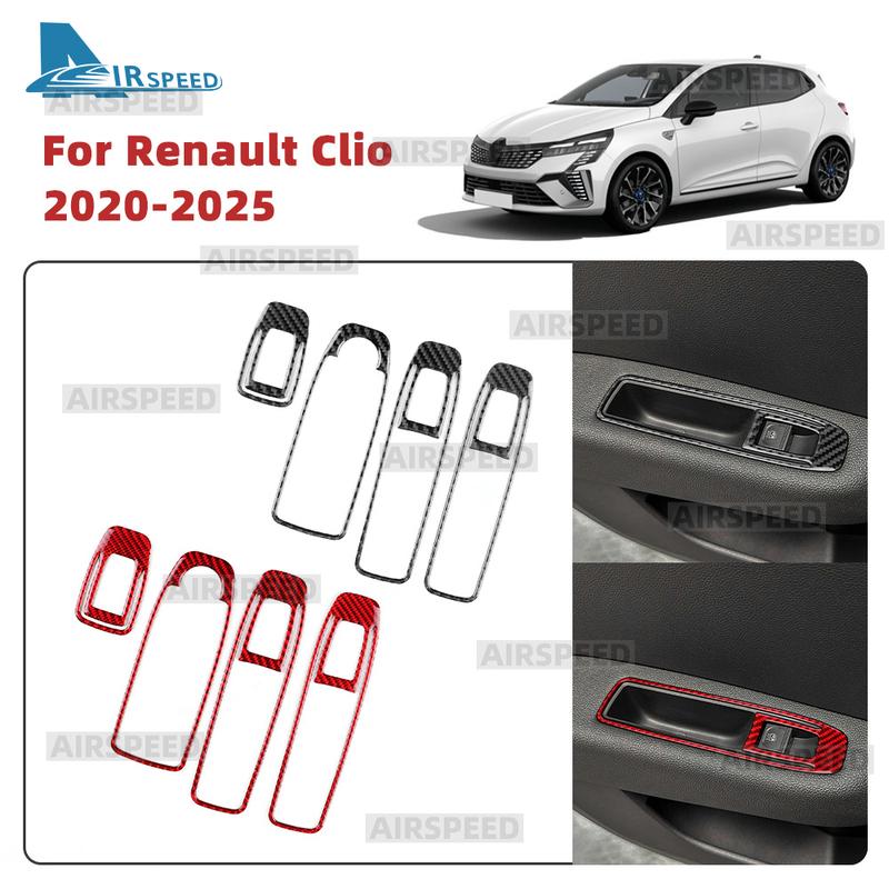 Real Soft Carbon Fiber Sticker LHD RHD Trim For Renault Clio 5 MK5 2024 2025 Car Window Lift Panel Frame