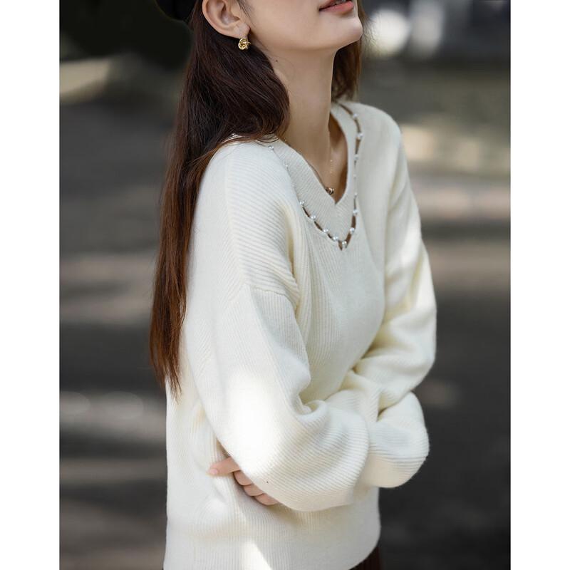 Demana Women's Ladylike V-Neck Cutout Knit Sweater