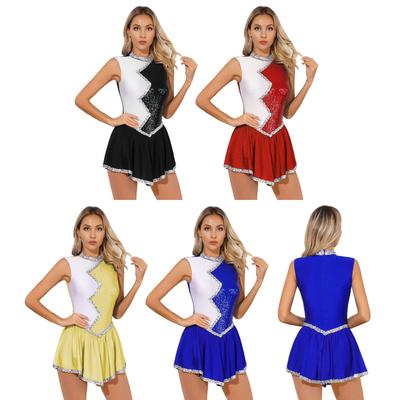 Damen Cheerleading-Uniform mit Glitzer-Pailletten, Cheerleader-Outfits, Eiskunstlauf-Tanzkleid, Performance-Kostüm