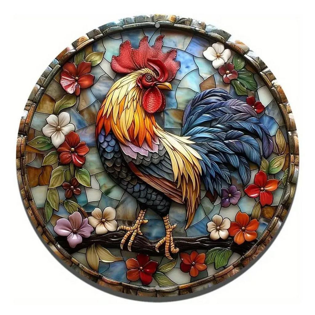 High Definition Metal Tin Sign Set Colorful Rooster Themed Round Wall Art Decor for Farmhouse Kitchen and Country Style Home Dec