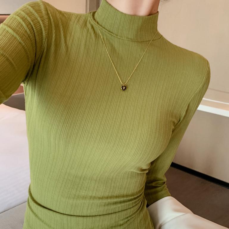 Schlanker Pullover für Damen Herbst und Winter mit Rollkragenpullover darunter Langärmliger lässiger und einfacher Strickpullover für Damen