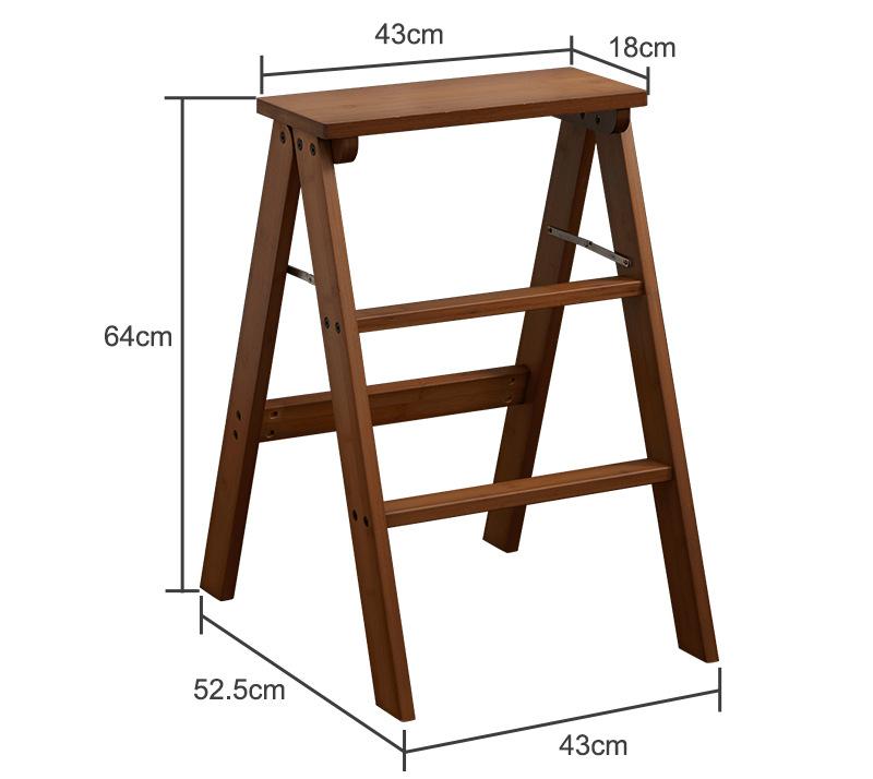 Household Solid Wood Folding Ladder Folding Chair Thickened Climbing Wooden Step Stool (Natural Wood Color)