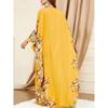 Ramadan-Kaftan mit Blumendruck und Rundhalsausschnitt, elegantes Maxikleid mit Fledermausärmeln und Schlitz, Damenbekleidung