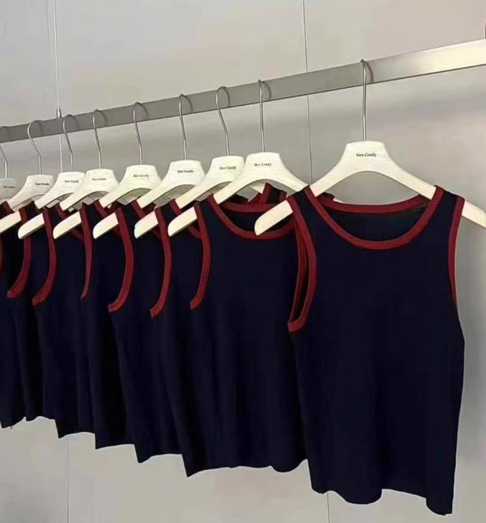 Women's Color Block Knitted Tank Top - Spaghetti Strap, Slim Fit, Underarm Coverage, Spring/Summer/Autumn