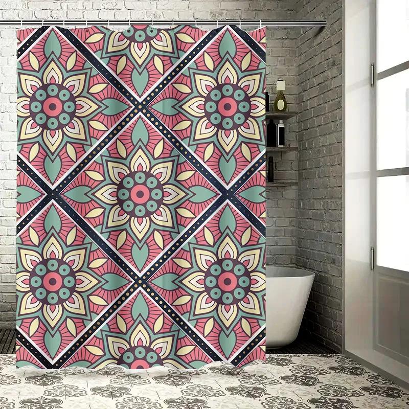 Decorative Mandala Shower Curtain with Floral Pattern Multicolor Bath Mat Set for Bathroom Decor 72 x 84 inches (183cmx213cm)