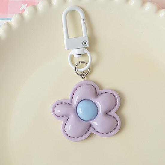 6Pcs Keychain Imitation Leather Texture Flower Shape Keychain Pendant with Alloy Buckle Mobile Phone Bag Hanging Ornament