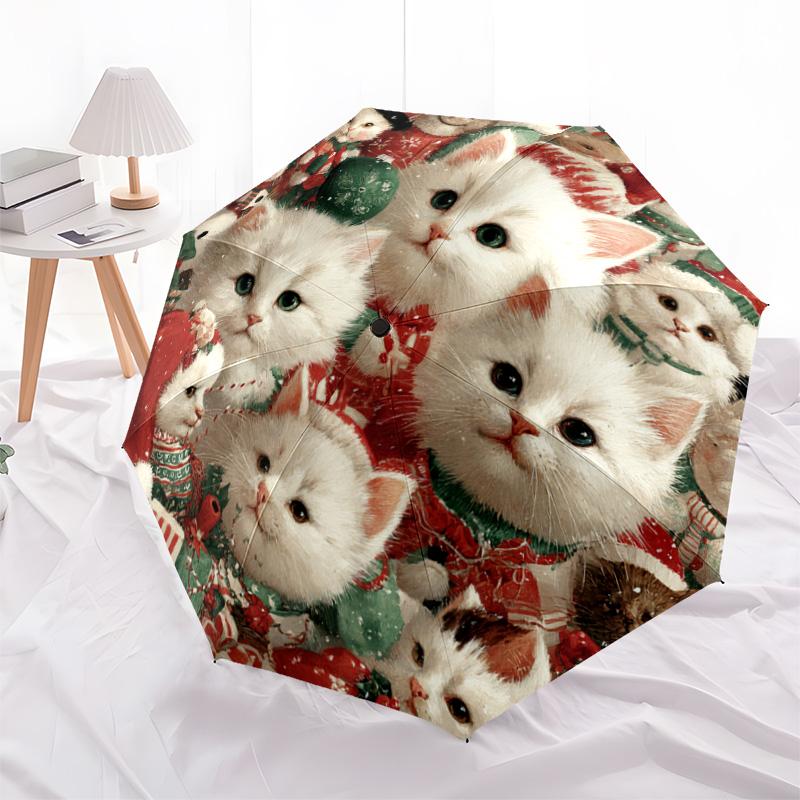 1 PC Automatic Folding Umbrella - Kittens Pattern, Portable & Foldable Design with 8 Ribs, Christmas Birthday Gifts